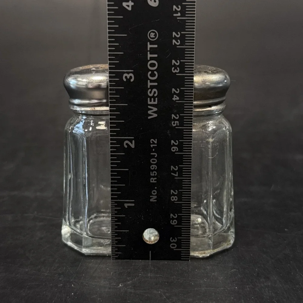 Clear Glass Salt & Pepper Shaker Set‎ w Stainless Steel Lids Marked Canada